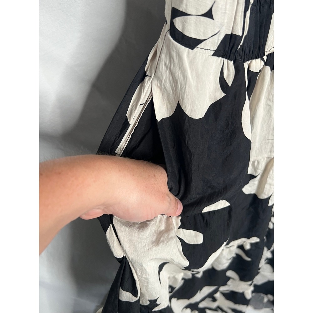 Anthropologie Dress Sz M Black White Silverlake Flutter Sleeve Maxi Boho Floral - Picture 7 of 14